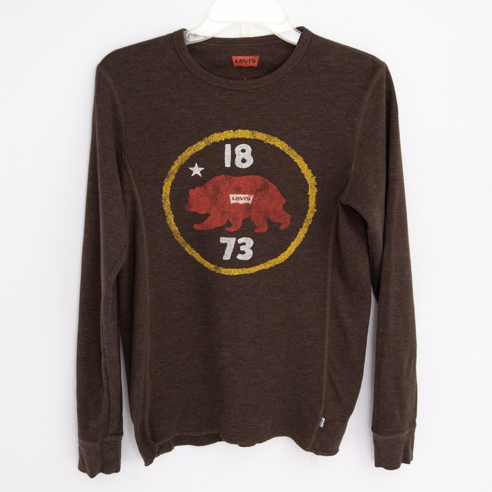 Levi’s thermal long sleeve top with 1873 brown bear screenprint brown Small